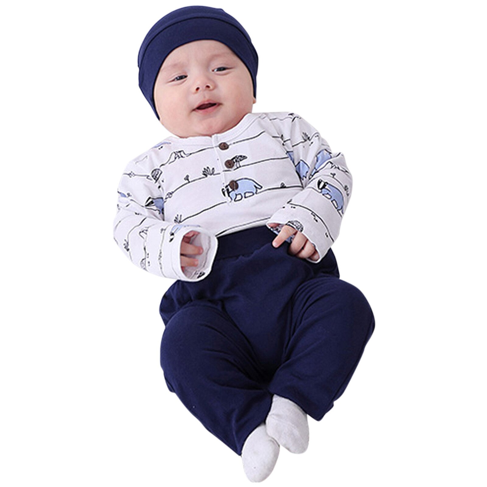 Novo inverno infantil babys meninos recém-nascidos roupas siamesas bonito dos desenhos animados impresso macacão e calças terno quente do bebê meninos roupas