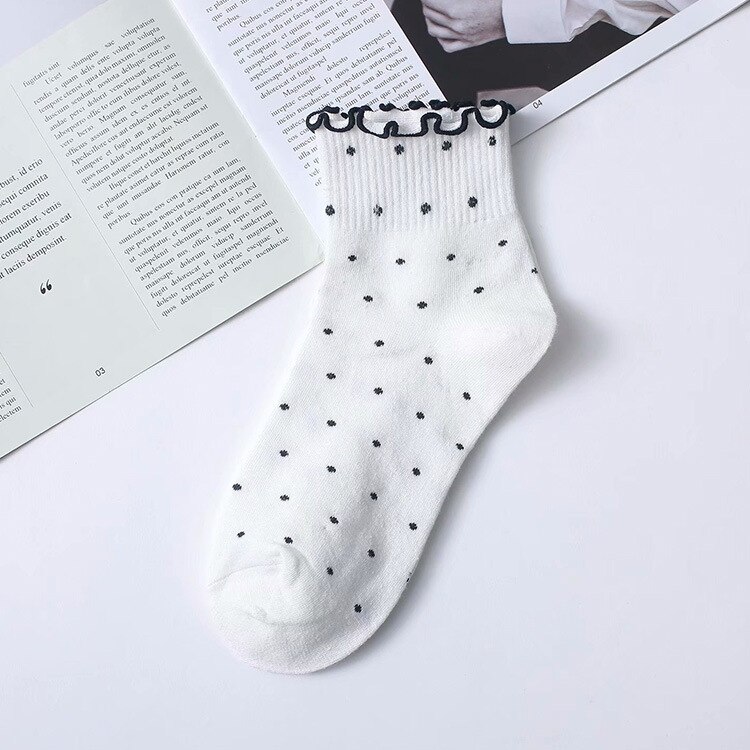 Calcetines mujer divertidos crossfit niña altos cortos largos antideslizante Calcetines con volantes kawaii para mujer, ropa de calle de algodón, color blanco, estilo coreano: 4