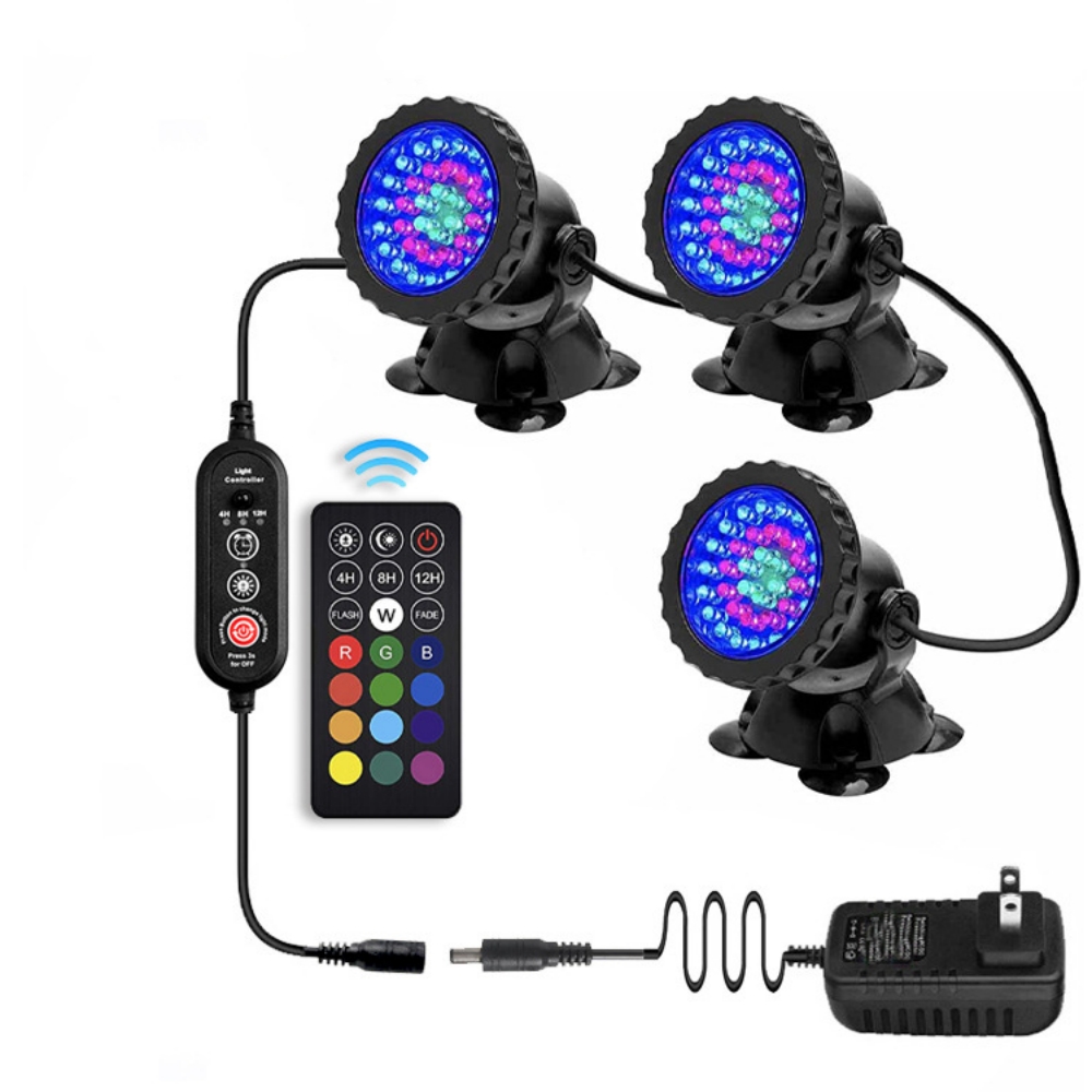 36LEDs RGB Underwater Spotlight 12V IP68 Waterproof Fountain Fish Tank Swimming Pool Pond Aquarium Garden Lamps