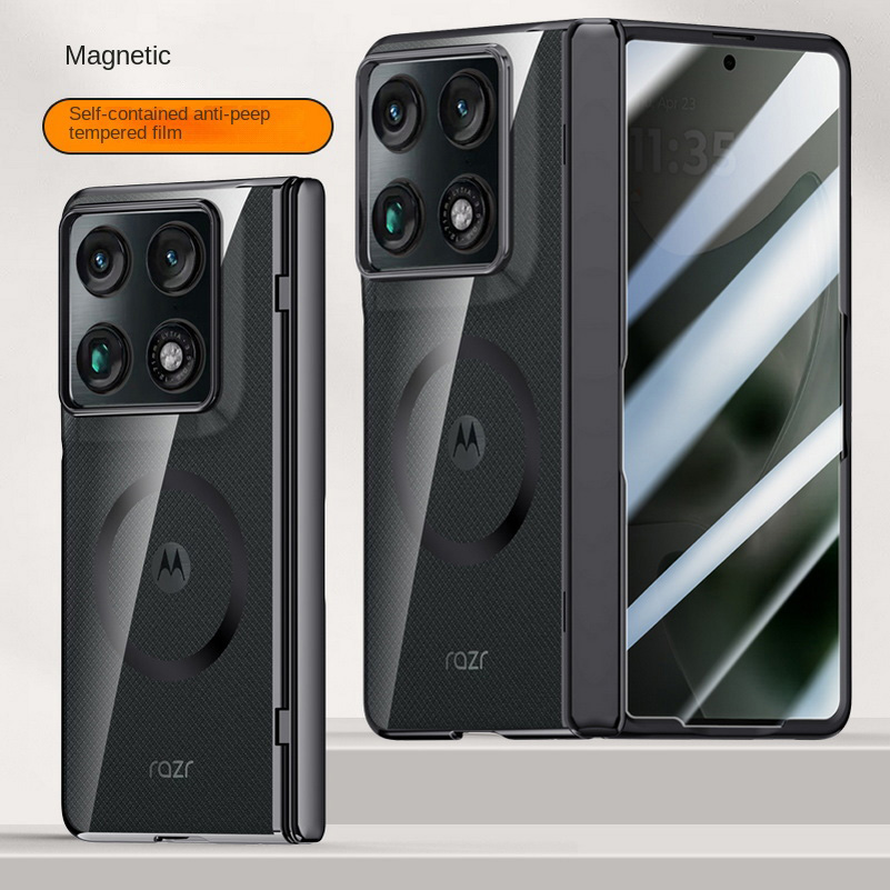Con anello magnetico, protezione per schermo trasparente in vetro temperato, custodia per Motorola Razr Fold con coperchio posteriore a molla: Viola