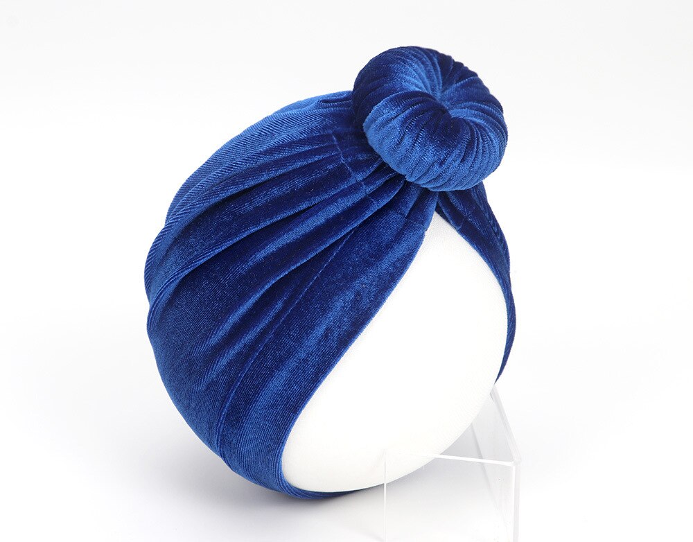 Nyfödd sammetsnäckor hatt stora munkar flickor mössa sammet indisk hatt bebis keps fotografi rekvisita turban hatt babytillbehör: Blå