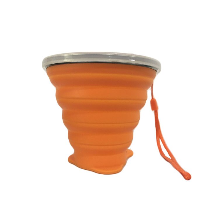 270ml rejsekopper rustfrit stål silikone, der kan trækkes ud, sammenklappelige teleskopiske sammenklappelige kaffekopper udendørs sport vandkop: Orange