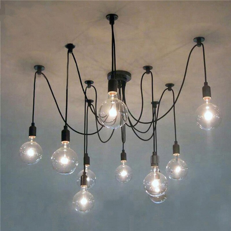 Zwarte Spin Kroonluchter Voor Restaurant Cafe Bar Draad Kroonluchter E27 Edison Lamp Loft Industriële Vintage Thuis Hanglamp