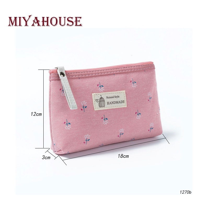 Miyahouse Canvas Floral Printed Cosmetic Bag Women Small Zipper Makeup Bags Lady Travel Girls Toiletry Bag