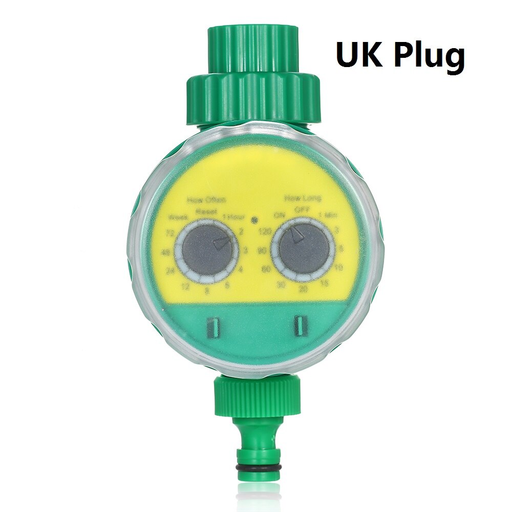 Digital slang kran timer utomhus batteridriven automatisk bevattning sprinklersystem bevattning controller med 2 uttag: Set 4 uk plugg