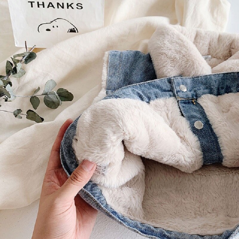 Neue Denim Art Weste Winter Mäntel Warme Vlies Baby Mädchen Jungen Weste freundlicher Outfits freundlicher Oberbekleidung Für 70-140cm