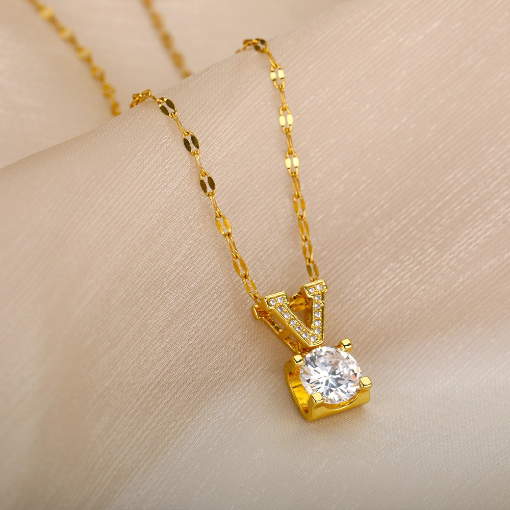 Luxus Zirkonia Halskette Für Frauen Edelstahl Gold Kette Halsketten glänzend Kristall Halsband Hochzeit Band Paar Schmuck