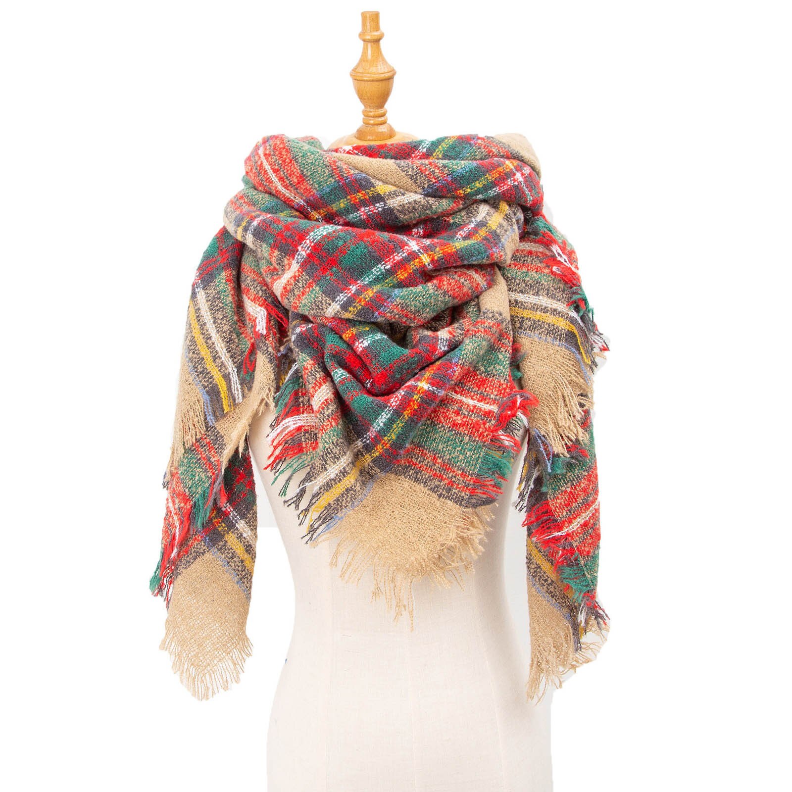 Womens Warm Long Shawl Wraps Large Scarves Knit Cashmere Tassel Plaid Scarf winter hijab scarf: KH