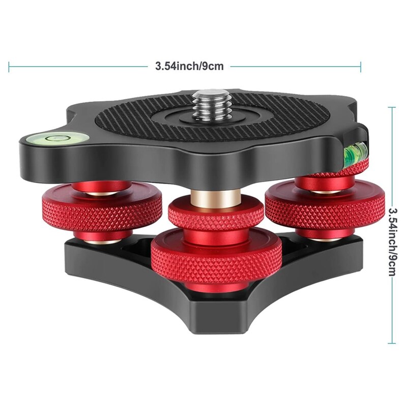 Camera Level Adjustment Base Fine-Tuning Gimbal Aluminum Alloy Three-Wheel Precision Level Bubble Level 3/8 Inch Screw