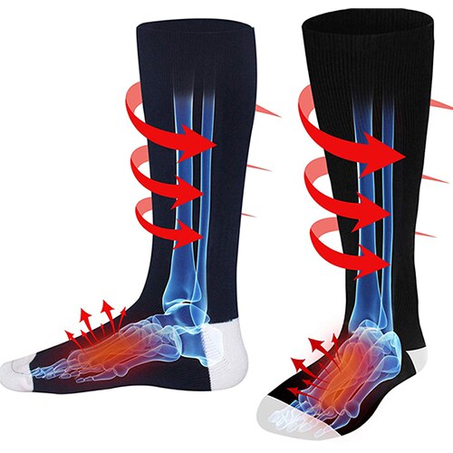 Batteri opvarmede sokker elektrisk genopladelig opvarmning sox kit til mænd kvinder, vinter varme varmeisolerede strømper til kolde fødder: Dyb blå