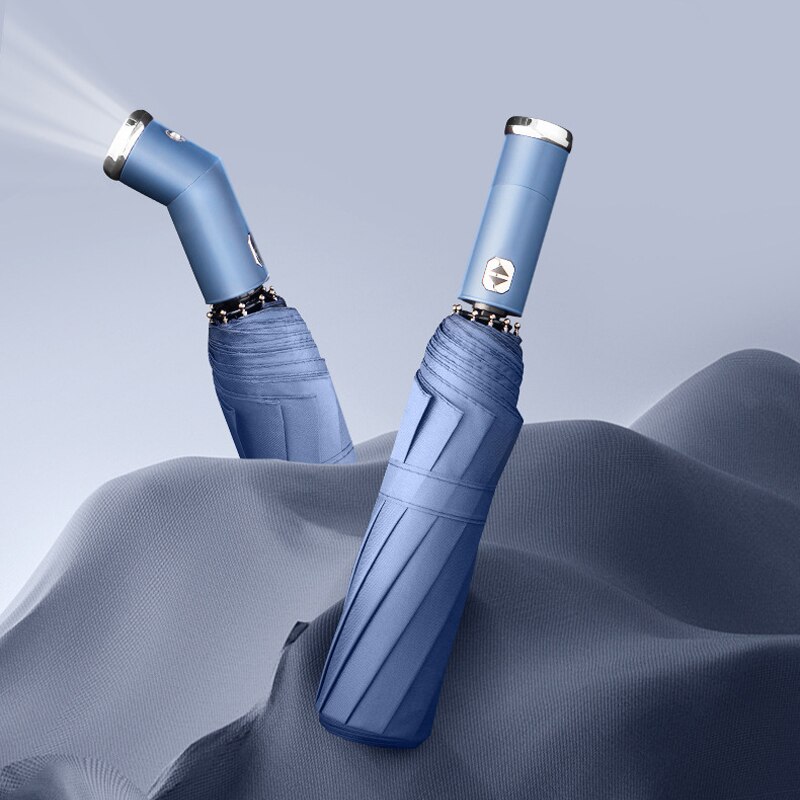 LED Fully Automatic Umbrella for Women And Man Rotatable Built-In Led Light Umbrella windproof Double keel Stronge Umbrella