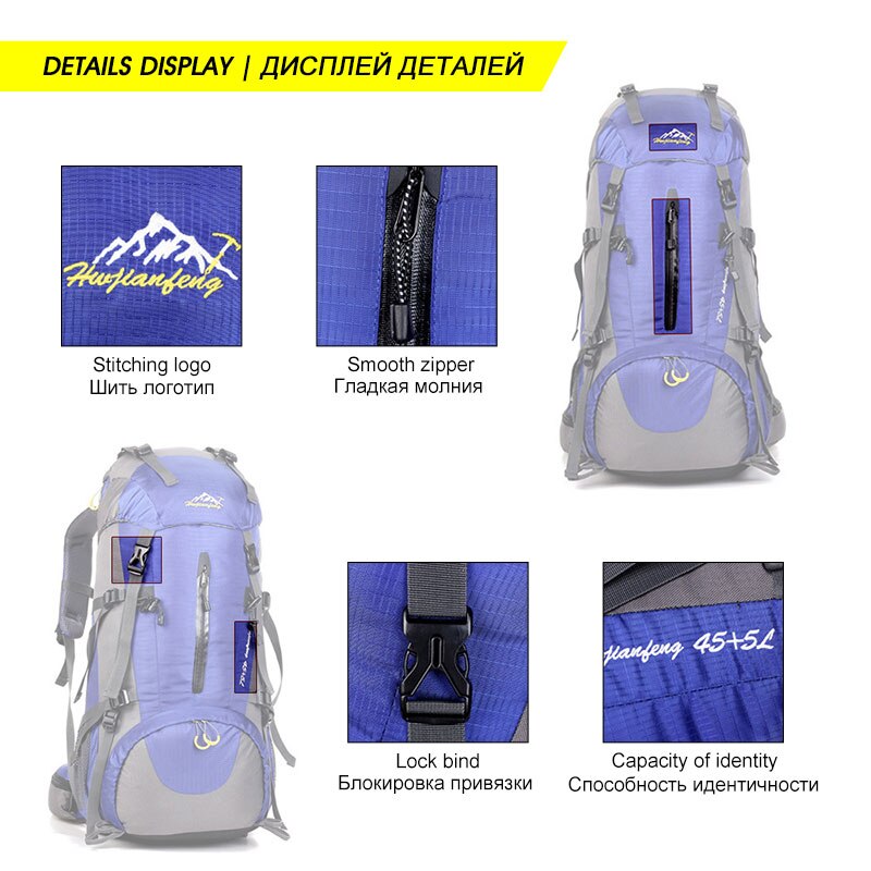 50L Large Capacity Outdoor Waterproof Trekking Climb Backpack Travel Hiking Mountaineering Rucksack Superlight Nylon Sports Bags