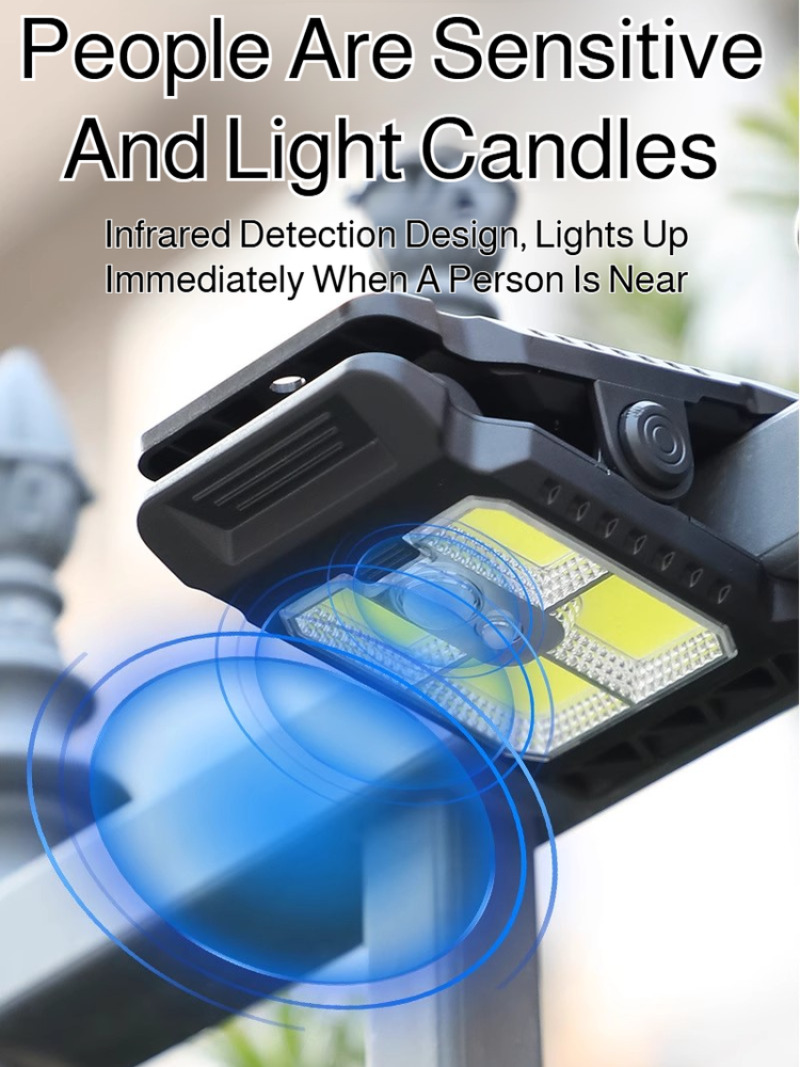 Soldrevet klipslampe, udendørs gårdlampe, hegnslampe til husholdningen, bevægelsessensorlampe, høj lysstyrke til havealtan