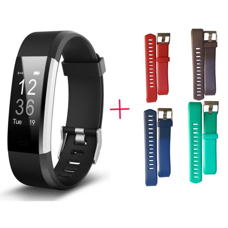 Hembeer H115HR PLUS GPS Smart Bracelet Heart Rate Monitor Fitness Tracker Step Counter Activity Band Alarm Clock pk fitbits: black with 4 bands