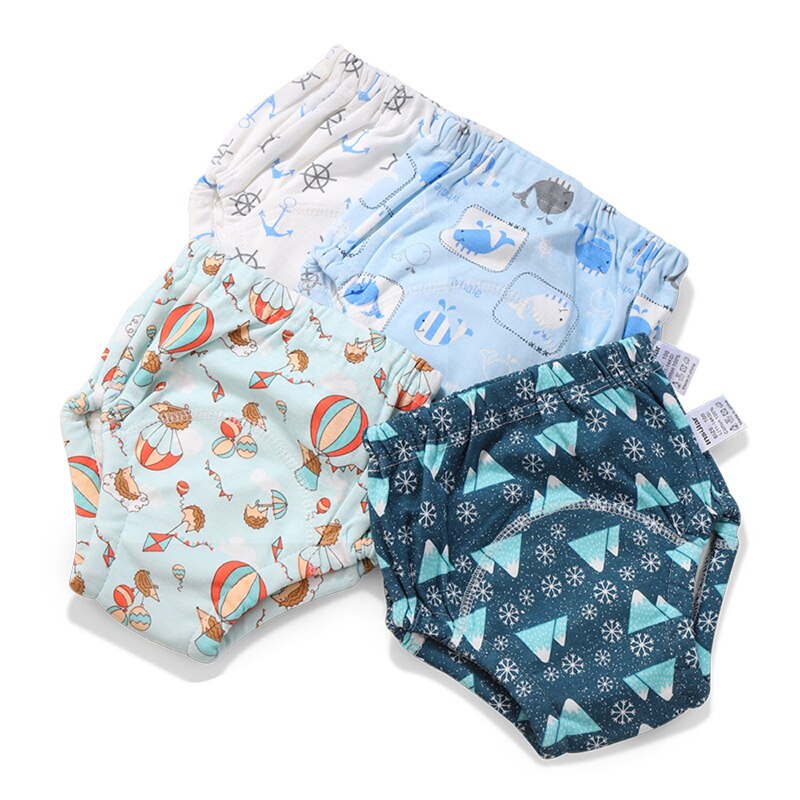 6 stk/parti bomuld baby træningsbukser unisex børne undertøj stof ble bleer spædbørn resable vandtætte pottetræning trusser