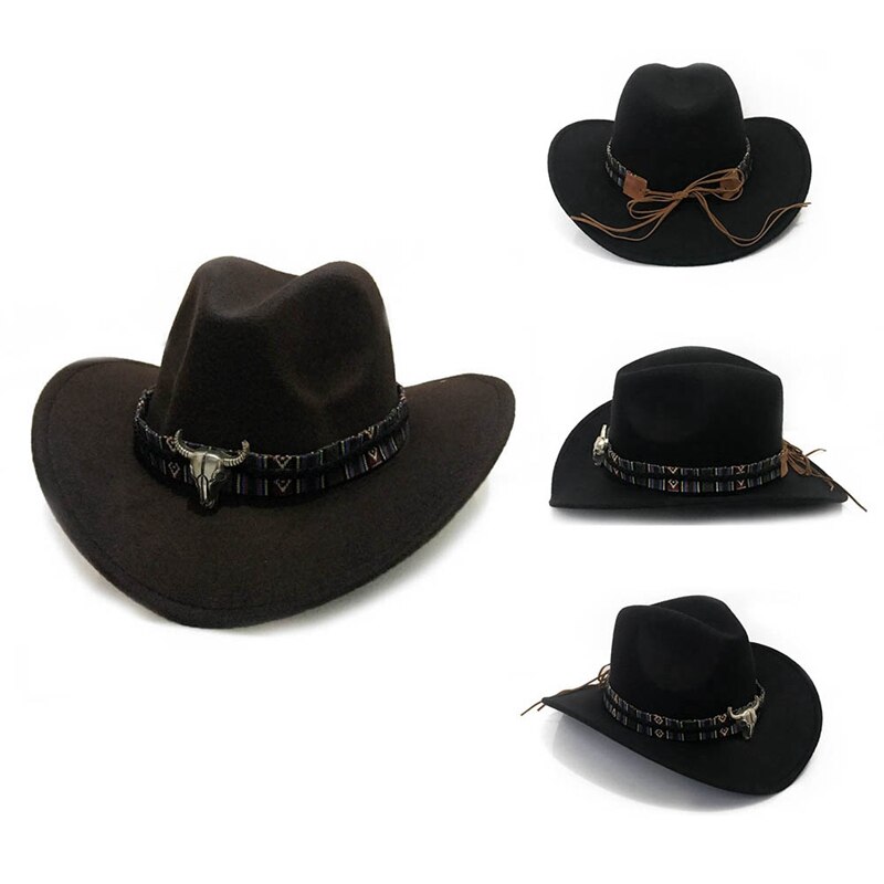 Chapeau de Cowboy de Style ethnique | Chapeau en laine pour femmes, chapeau de Jazz, chapeau de Cowboy de l'ouest, offre spéciale