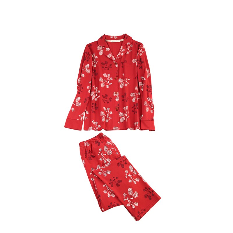 Qianxiu efterår modelparret pyjamassæt til mænd 95%  bomuld festlig rød og julefarve 18142: Kvinder-rød / Xxl