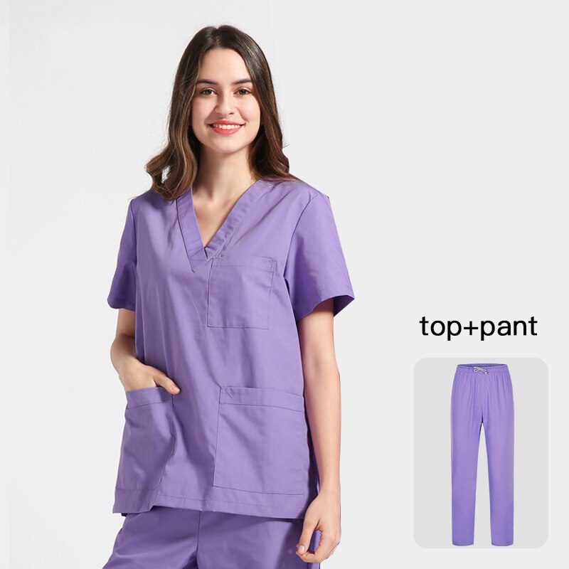 Kurzarm schönheit salon sets gesundheit service scrubs uniformen V-ausschnitt arbeits Uniformen Anzüge Labor kleidung für sommer neue: LILA / S