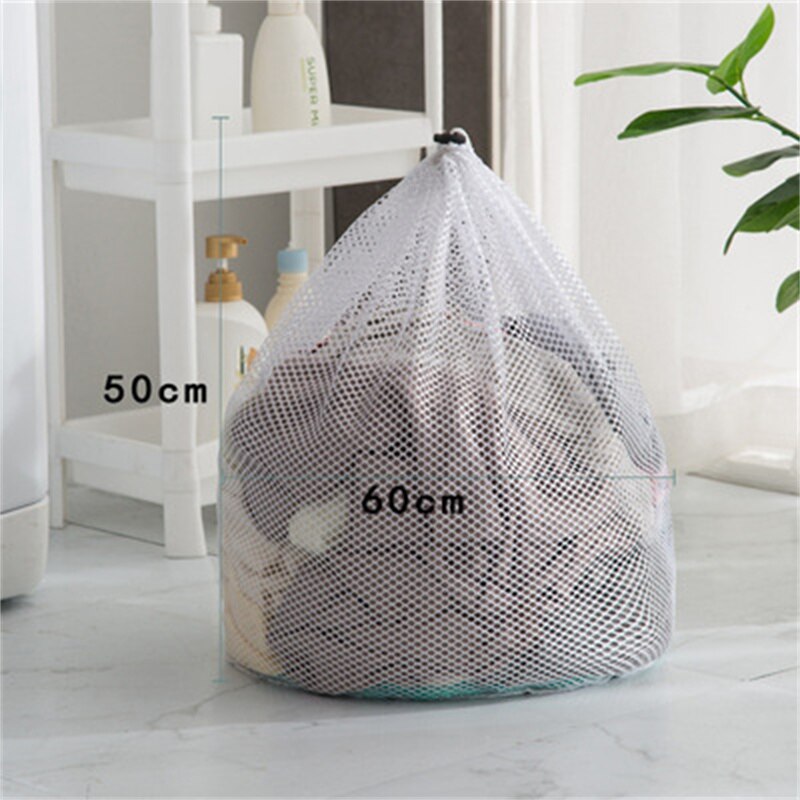 Bolsas de malla de lavandería con cordón, red de ahorro de ropa, bolsa de lavado de malla fuerte para lavadora, bolsa de red gruesa, paquete de ayuda de sujetador de lavandería: Coarse hole50X60