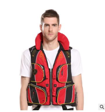 Famosa de chalecos salvavidas marinos para adultos EPE espuma de alta flotabilidad chaleco salvavidas con gran bolsillo chaleco salvavidas para pesca silbato de surf 400D: Rojo