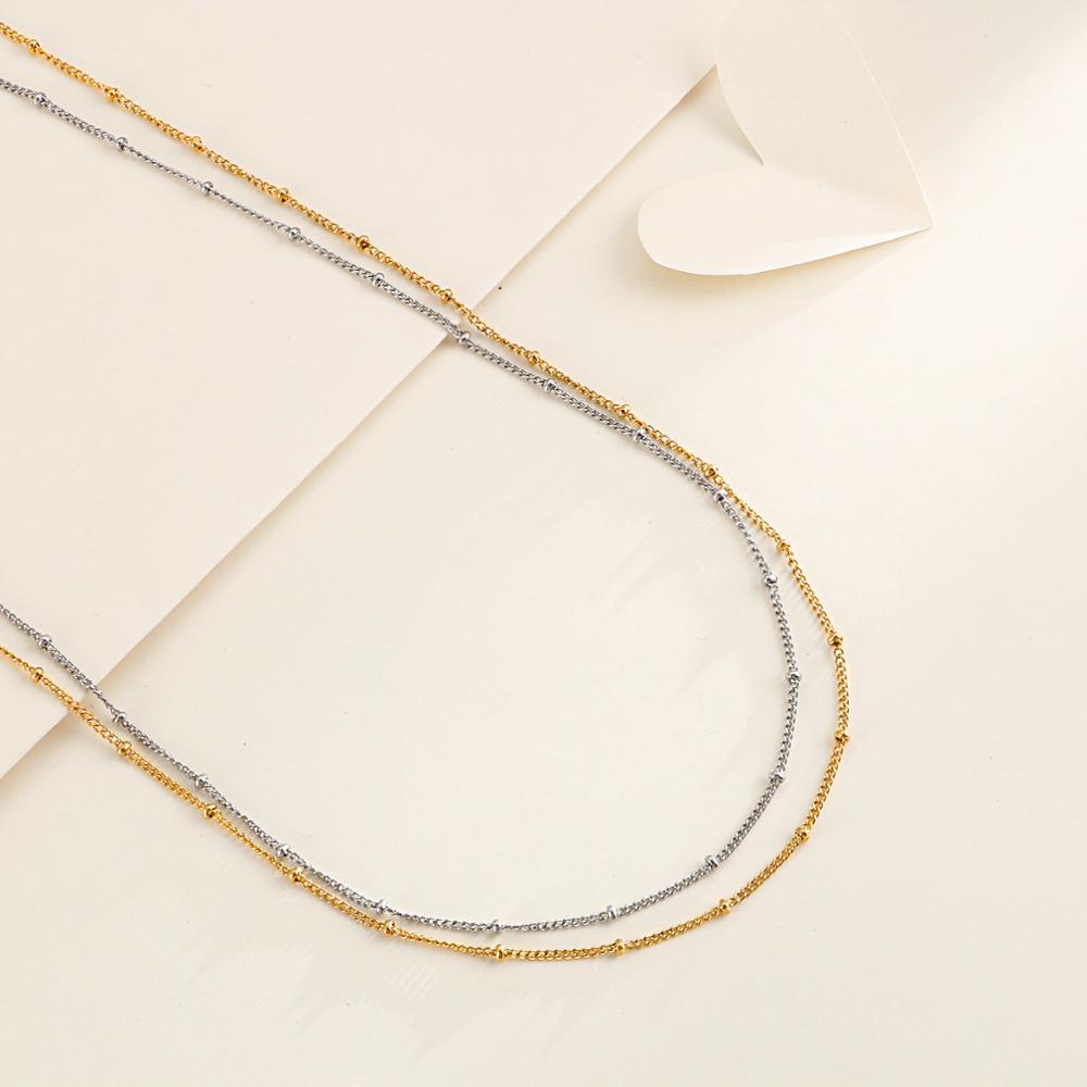 1,5mm Edelstahl Perlen Ketten Frauen Halsband Lange Halskette Pullover Zubehör Schmuck