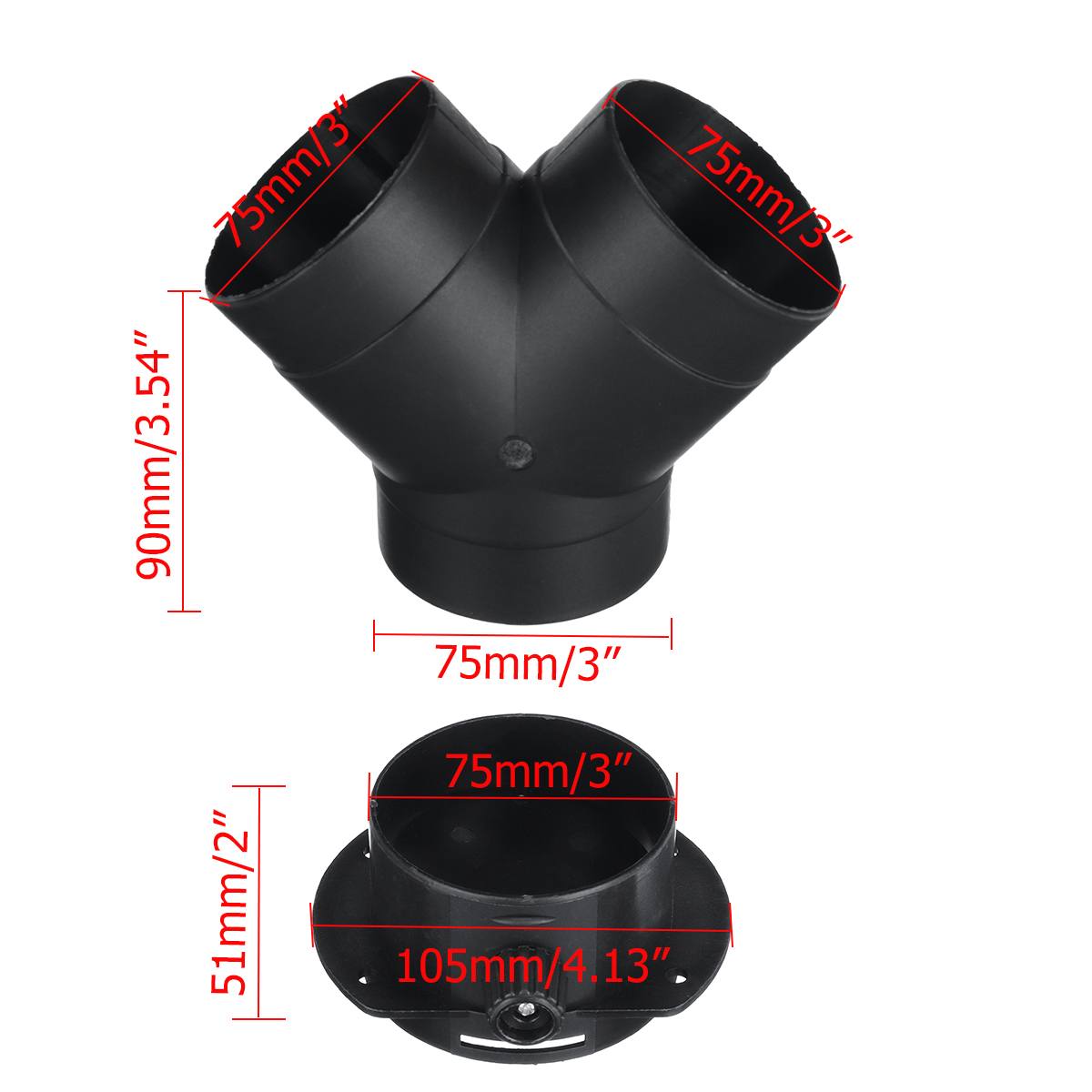 75mm Diesel Parking Heater Warm Air Vent Y Piece Exhaust Connector w/Regulating Valve For Car Heater Accessories