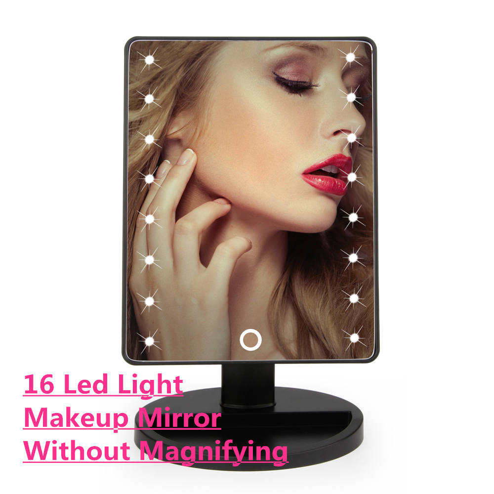 LED Touch Screen Makeup Mirror Vanity Mirror With 16/22 LED Lights Health Beauty Adjustable Countertop 180 Rotating: 16LED Black