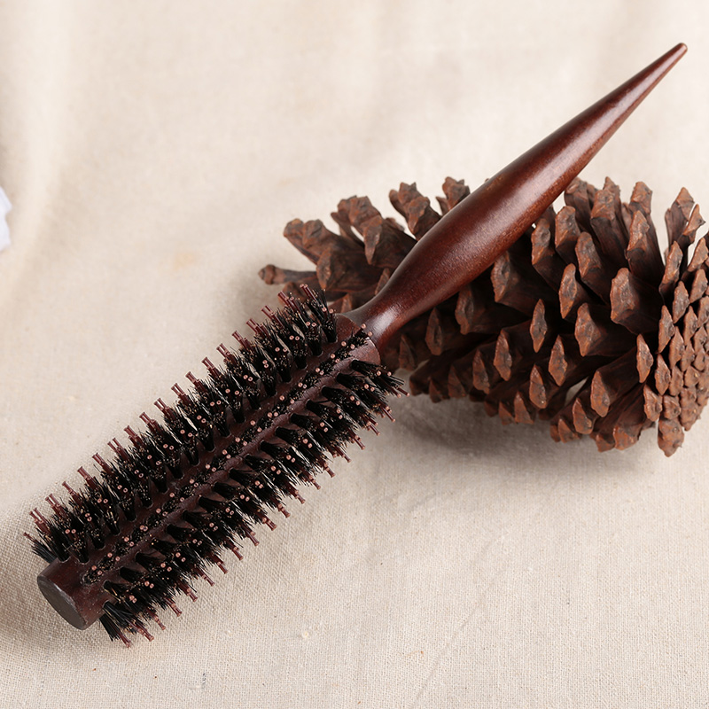 Peine de pelo de cerdas de jabalí Natural, cepillo rodante, barril redondo, soplado, rizado, herramienta de peinado de peluquería DIY