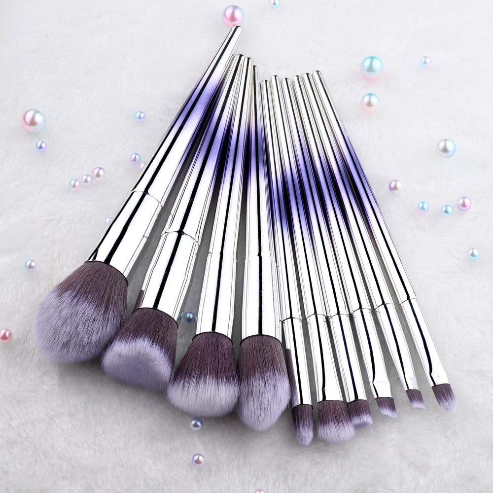 Fld 10 stuks make-up kwastenset kleurrijke blush concealer oogschaduw eyeliner make-up kwasten toolos: Zilverblauw