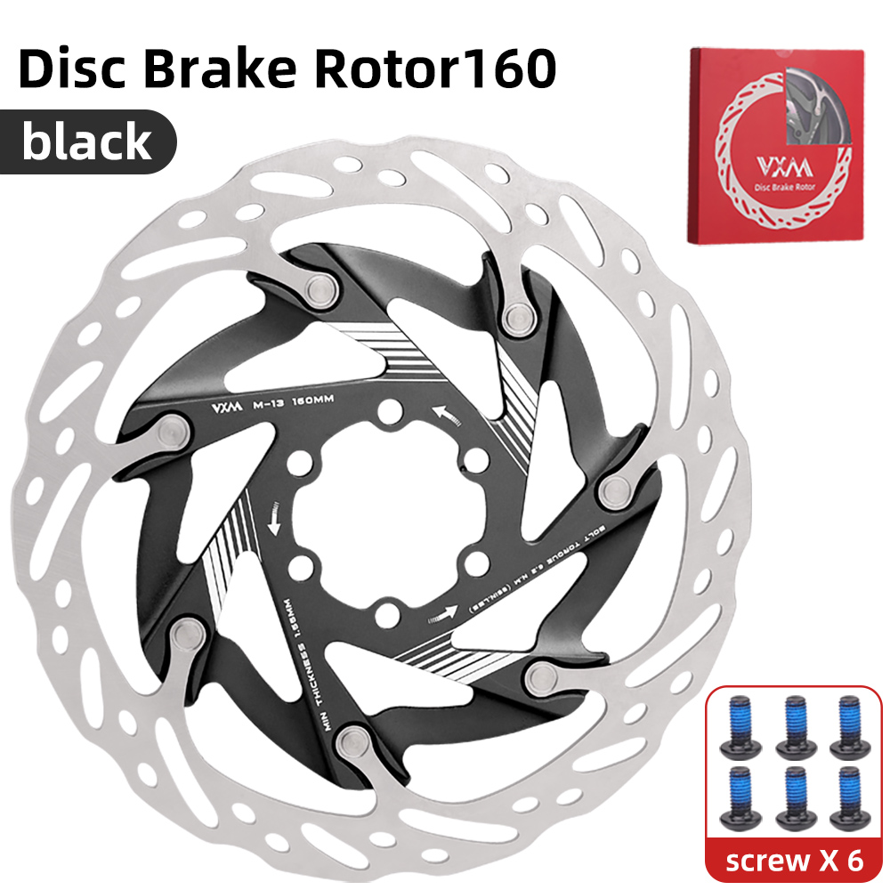 VXM Bicycle 6 Bolt Floating Disc Brake Pads Aluminum Allo 160mm Cooling Disc Heat Dissipation Down Hill Floating MTB Brake Rotor: black
