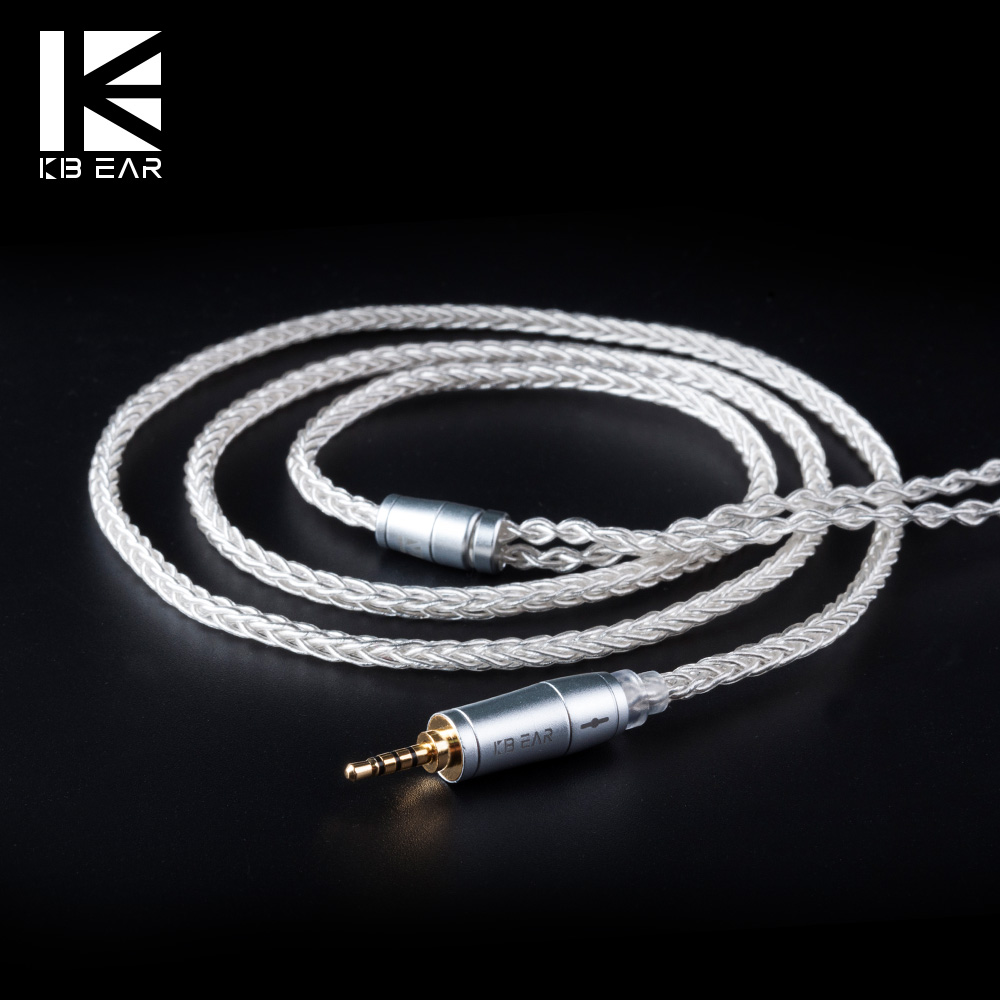 KBEAR 8 Core Upgraded Silver Wired Earphone Cable 2PIN/MMCX/QDC Gaming Headphones Earbuds Headset KBEAR KS1 KS2 TRI Meteor IEMs