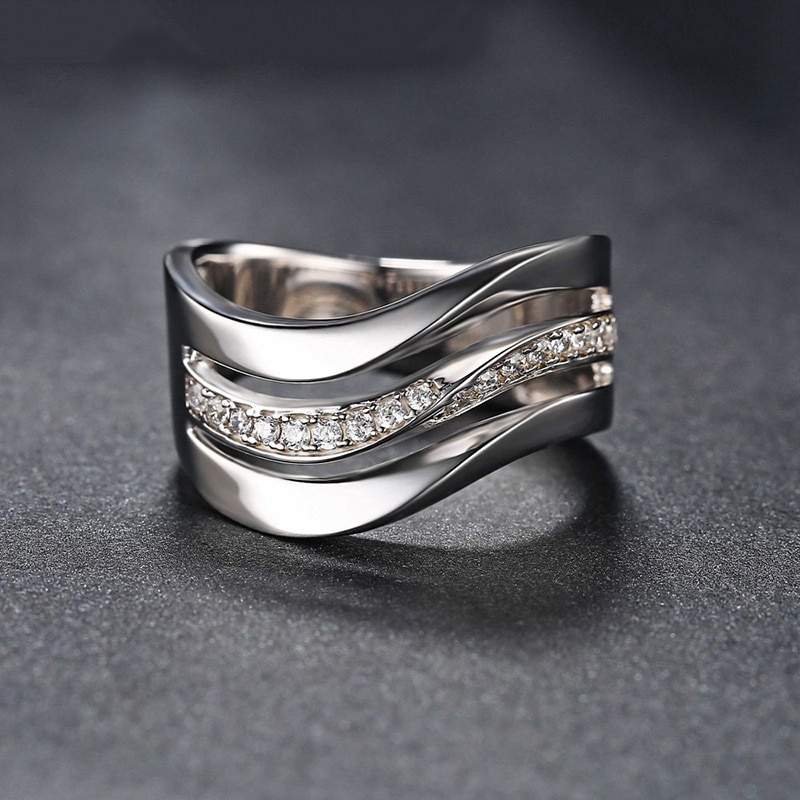 2020 novo anel feminino jóias simples de três linhas forma de onda senhoras suave incrustada zircon prata cor anel de casamento para mulher