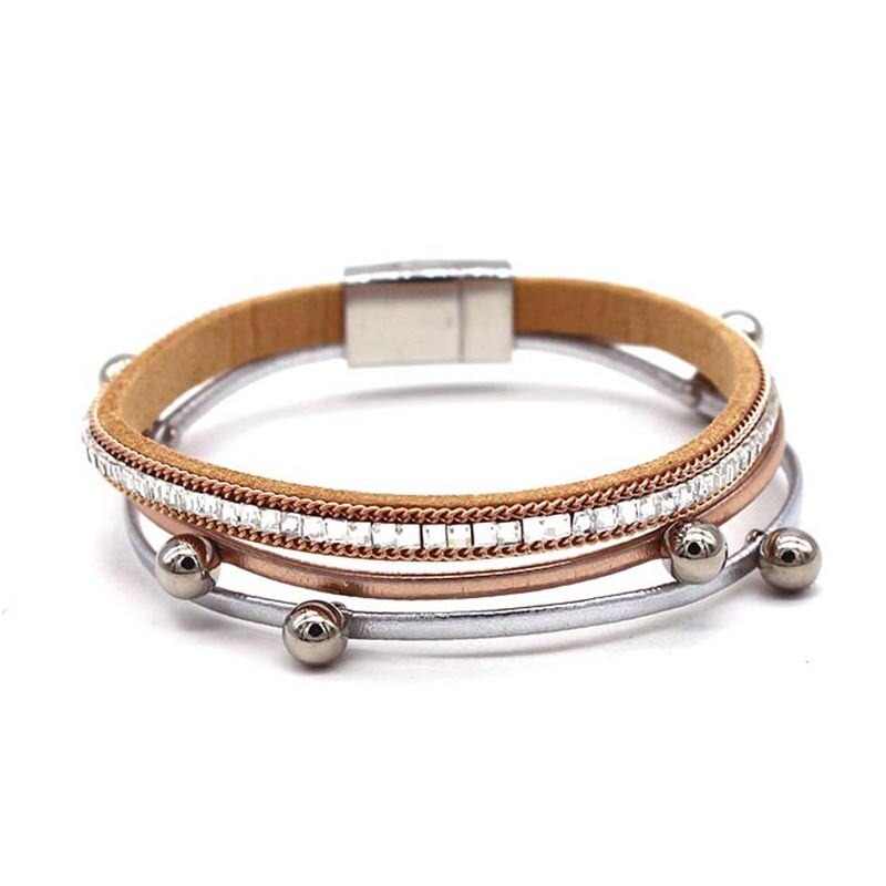Totabc flerlags læderarmbånd til kvinder femme cool lås armbånd wrap armbånd magnet metal pulseira smykker: 2