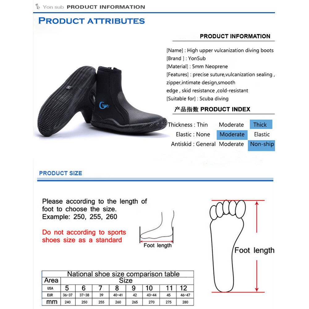YONSUB 5MM neoprene subacqueo vulcanizzazione stivali da immersione superiori alti antiscivolo stivali da immersione per adulti pinne calde scarpe da pesca subacquea