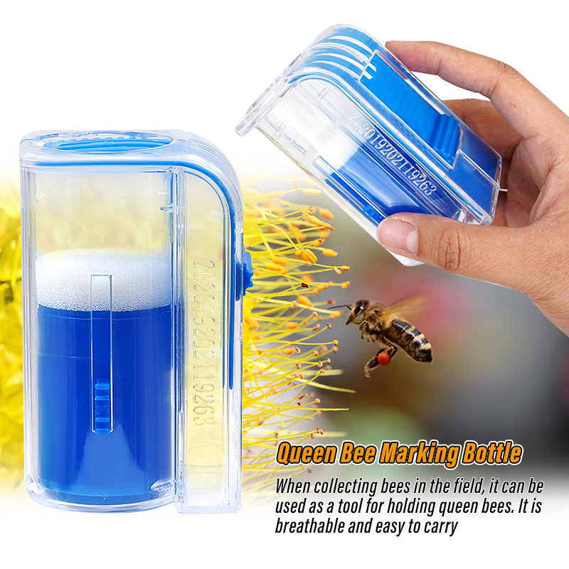 Botella marcadora de abeja reina, jaula para marcar abejas, receptor de marcado con émbolo de felpa, suministros de apicultura para jardín, 1 ud.