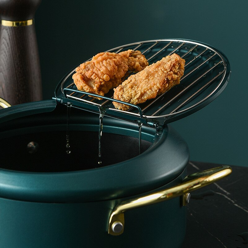 Husholdnings stegepande termometer non stick tempura frituregryde kulstofstål let rent køkken kylling pommes frites stegegryde