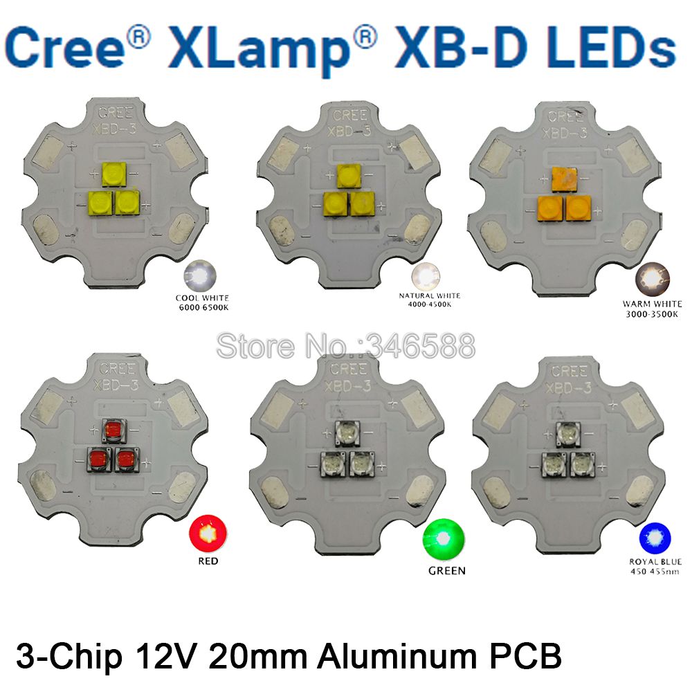 Cree XBD XB-D 3Leds Led Emitter Lamp Light White Warm White Red Green Royal Blue Yellow 9V Intergrated LED Light Source