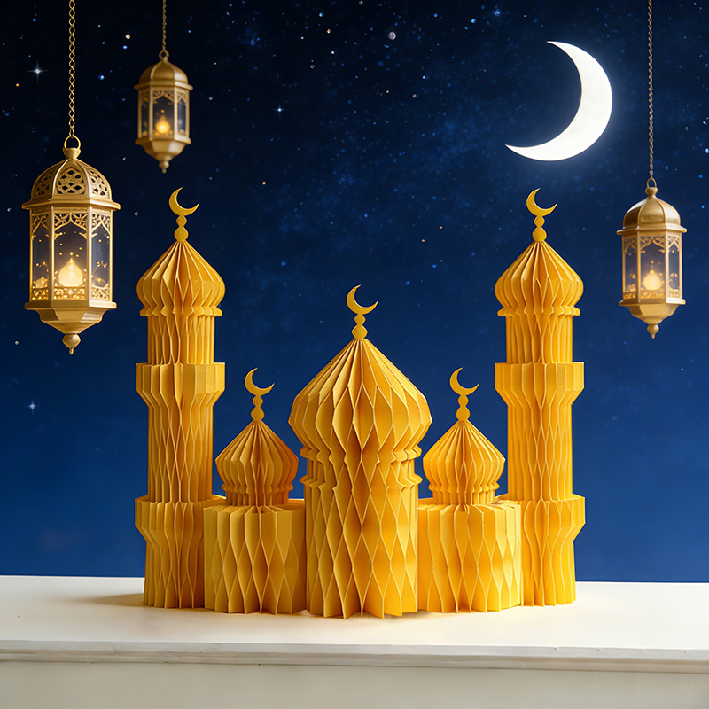 Ramadan eid al-fitr papir honeycomb ornamenter ramadan dekorasjoner måne stjerner skrivebordsarbeid islamsk hjemmedekor eid borddekor