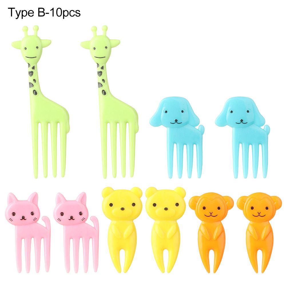 6-10Pcs Mini Animal Farm Cartoon Food Picks Children Snack Cake Dessert Food Fruit Forks Lunch Bento Accessories Party Decor: Type B-10pcs