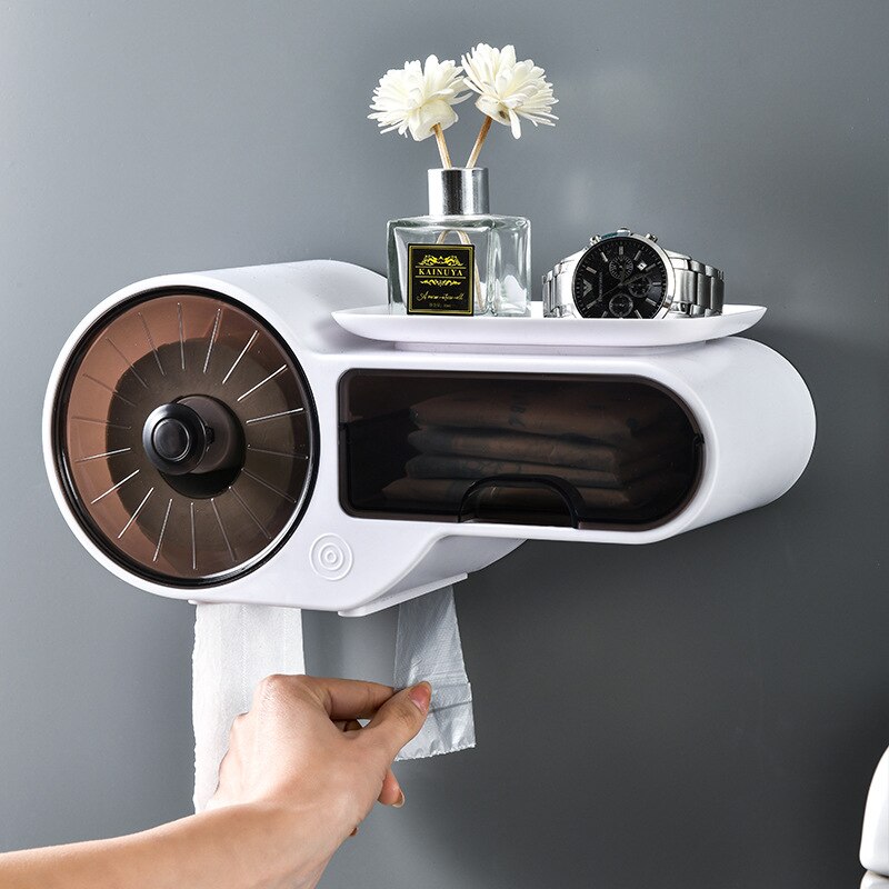 Bathroom Toilet Paper Holder Paper Tissue Box Plastic Toilet Dispenser Wall Mounted Roll Paper Storage Box Free Punching