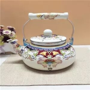 Enamel Pot Large Capacity Thickening 5L Enamel Kettle Milk Teapot Flat Bottom Pot Full Flower Induction Cooker Universal Teapot