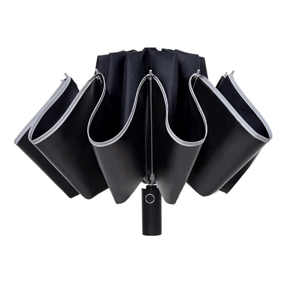 Omvendt paraply vindtæt anti-uv automatisk foldning omvendt paraply nat reflekterende strip auto reverse paraply: Sort farve