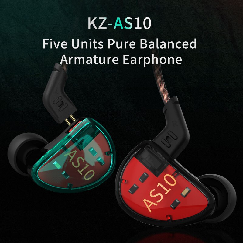 KZ wie10 Kopfhörer 5 Ausgewogene Anker Fahrer in Ohr Kopfhörer HIFI Bass Monitor Kopfhörer Earbuds Mit 2Stift Kabel KZ ZS10 KZ BA10