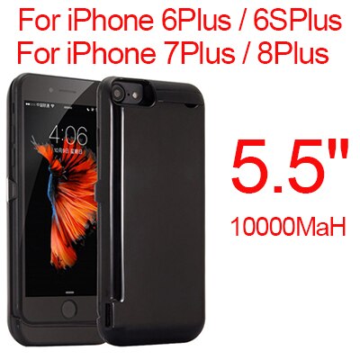 10000Mah Power Bank Case Voor Iphone 6 6S 7 8 Plus Case Batterij Oplader Voor Iphone 6 4s Iphone 6 7 8 Power Bank Opladen Case: Black 6P 6sP 7P 8P