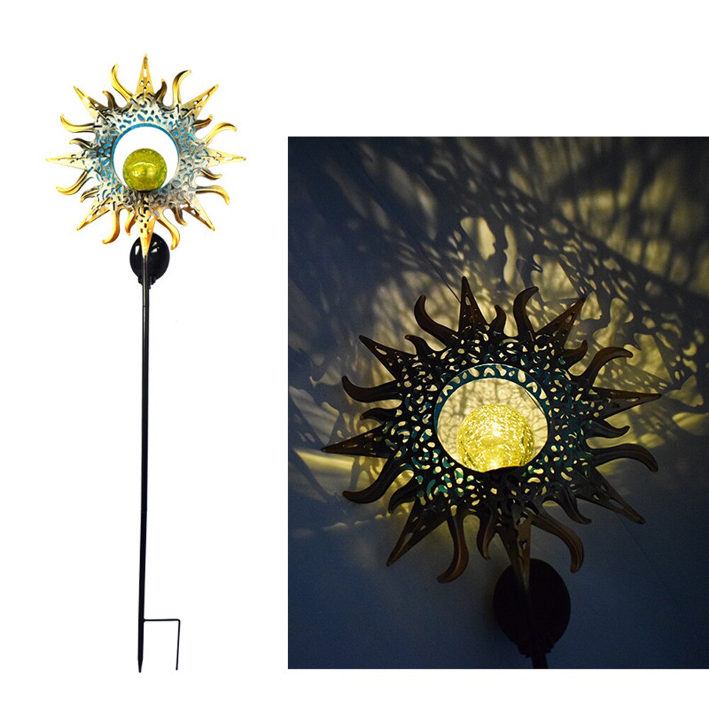 Ledet sol flamme lys metal led haven lys flamme effekt lampe vandtæt udendørs lys landskab lys sol dekorativt lys: Blå hul 2