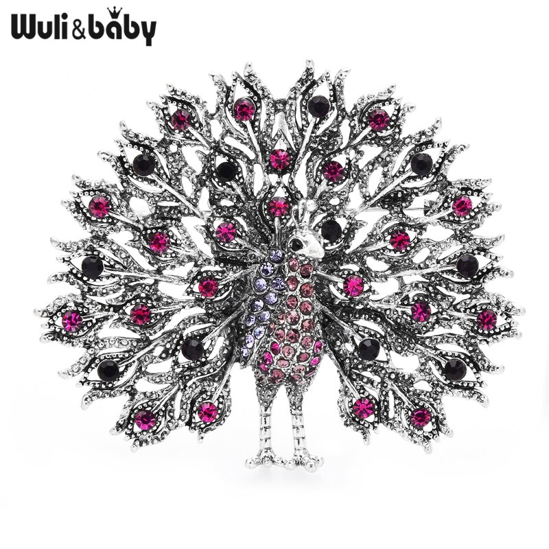 Wuli & Baby Mulitcolor Big Sparkling Pauw Broches Pins Voor Vrouwen Sieraden 4 Kleuren Badge Sjaal Gesp: pink