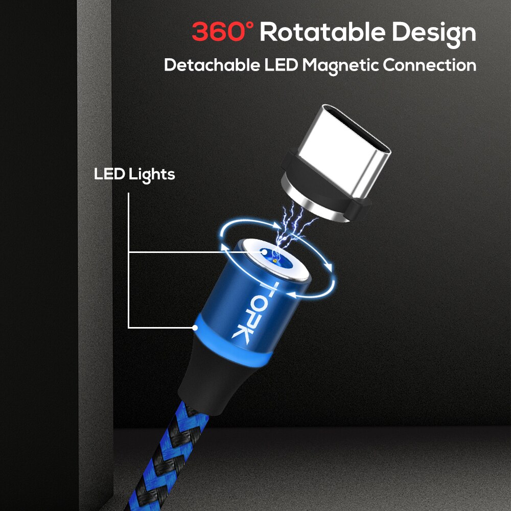 Magnet ladekabel 3 in 1 topk 360 rotation magnet telefon ladekabel mit led-licht für micro usb typ c kabel