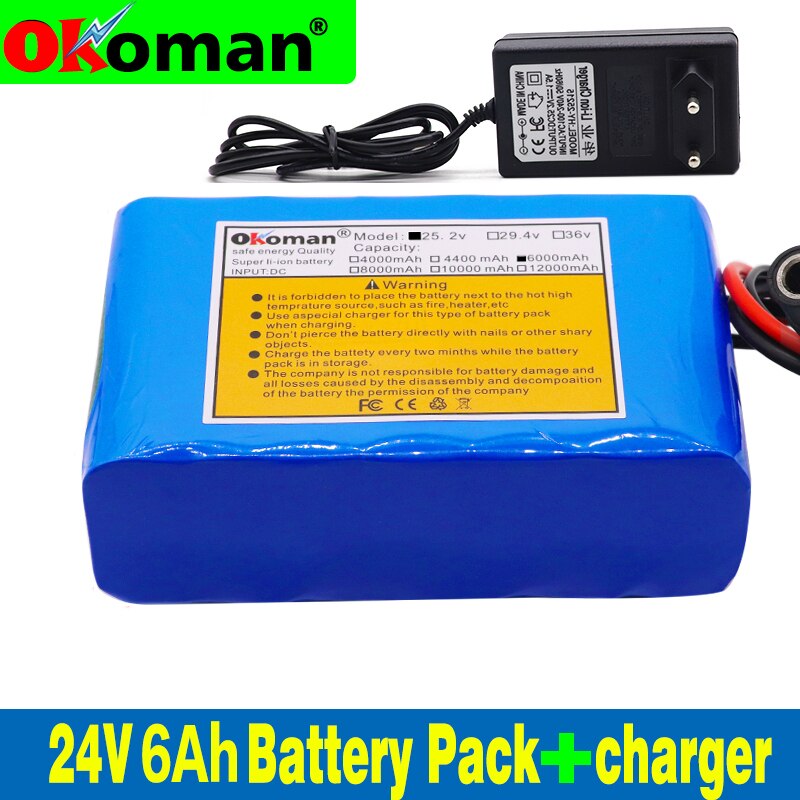 6S2P 24V 6Ah 18650 Batterij Lithium Batterij 25.2V 6000Mah Elektrische Fiets Bromfiets/Elektrische/Li Ion batterij Met Oplader