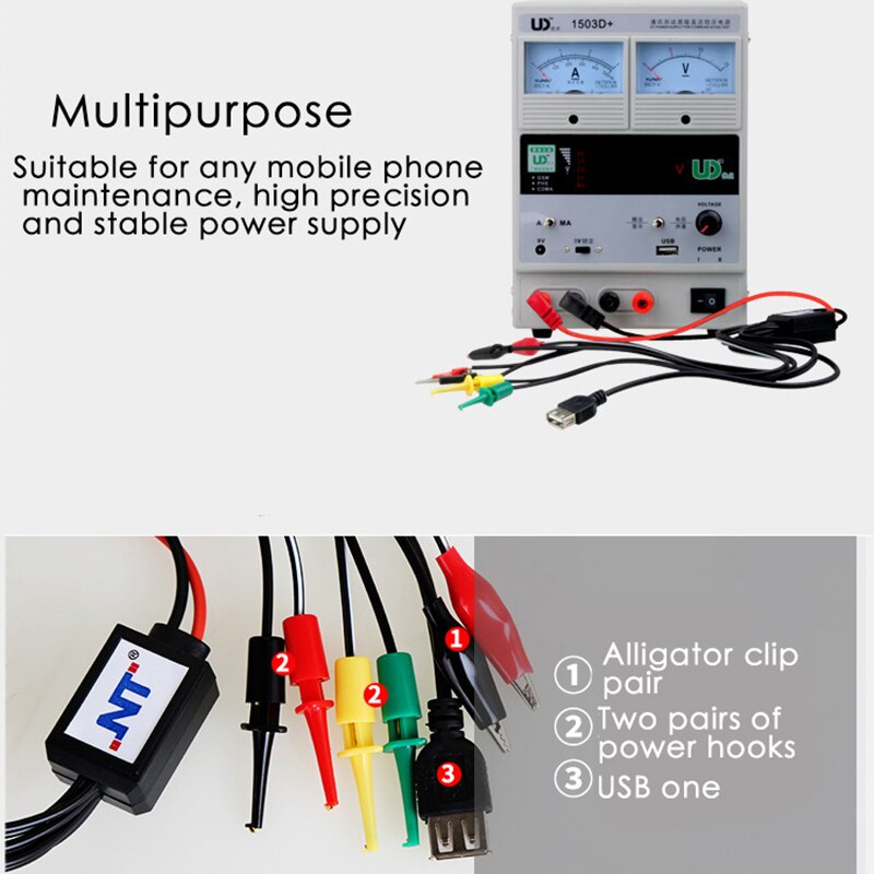 Didihou Praktische Voeding Test Lead Cable Kit 2 Alligator Clip 2 Banana Plug 4 Haak Clip Voor Mobiele telefoon Repareren