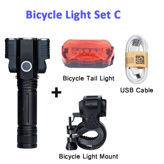 Fiets Licht Voor Mtb Fietsen Lichten Usb Oplaadbare Fiets Led Licht Voor Lamp Fiets Achterlicht Ciclismo Fiets Lantaarn: Bicycle Light Set C